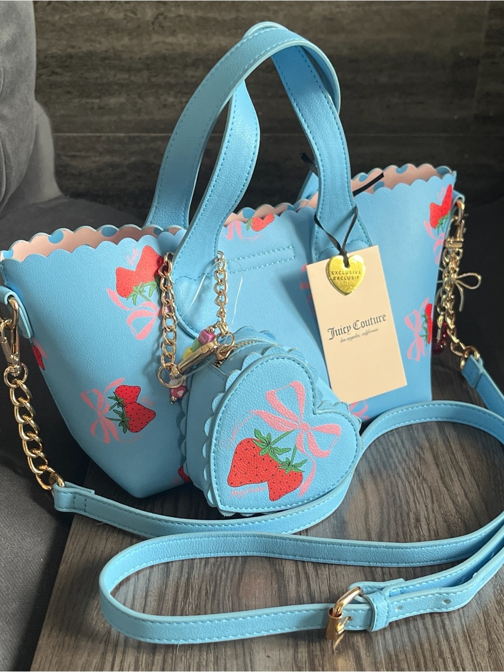 Juicy Couture Sweet Strawberry Mini Tote BNWT Blue Gleam Multi Coquette Y2K Bag